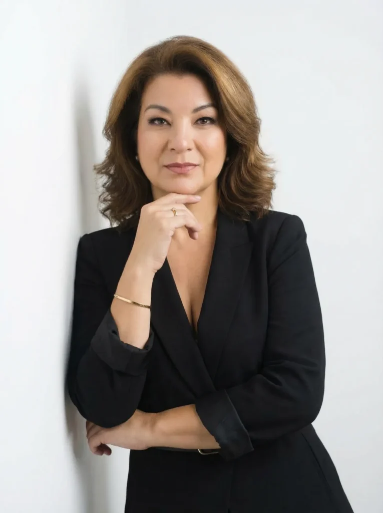 Retrato de Anna Murakami de blazer preto